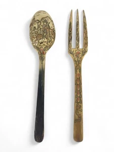 Antique Horn Spoon and Fork Carved Rare - Picture 1 of 14