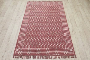 Maroon Border Cotton Rug Hand Woven Washable Carpet Farmhouse Runner Mats - Picture 1 of 11