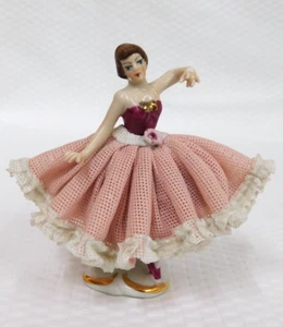 Bailarina bailarina vintage Wilhelm Rittirsch porcelana Dresden encaje mujer Alemania - Imagen 1 de 7