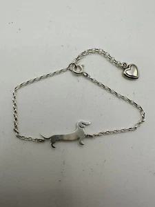 Wiener Dog Sterling Silver Ladies 925 Bracelet Cute Designer Dainty With Heart - Picture 1 of 6