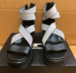 Sorel Joanie III Sport Strap Womens Black White Heels - Picture 1 of 6