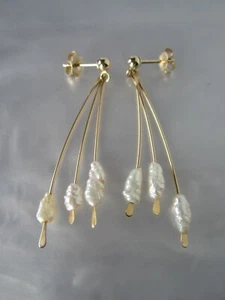VTG MCM FULLY HALLMARKED 14K SOLID GOLD GENUINE WHITE PEARL DANGLE DROP EARRINGS - Picture 1 of 14