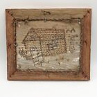 Rustic Wooden Picture Art House Barb wire Staples wood burning 8 3/4" x 10 1/4" 