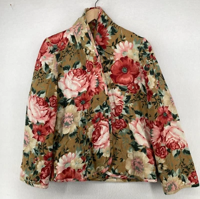 FRITZI Jacket Womens S Wool Blend Floral Print Quilted Open Front Beige - Image 1 of 4