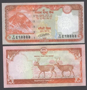 20 Nepal Rupien Banknoten 2018 Mt. Everest, Sumpfhirsch - Bild 1 von 1