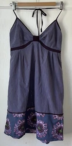 Y2K Vintage DKNY Purple Sparkle Floral Mini Dress Babydoll Halter L - Picture 1 of 10