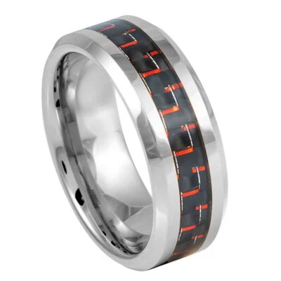 Tungsten Ring High Polished with Red & Black Carbon Fiber For Men & Women - Image 1 of 4