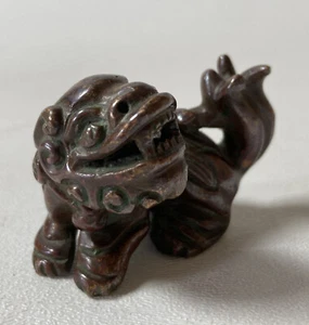 Vintage China Chinese Solid Heavy Bronze Foo Fu Dog Guardian Lion Statue Small - Picture 1 of 13