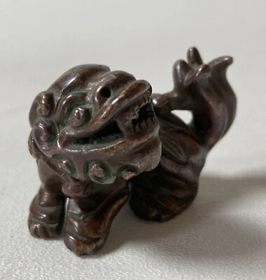 Vintage China Chinese Solid Heavy Bronze Foo Fu Dog Guardian Lion Statue Small - Image 1 of 4