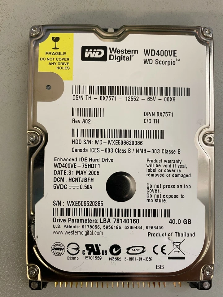 Western Digital WD400VE-75HDT1 5400RPM 40GB 2.5" IDE DCM: HCNTJBFH - Image 1 of 1