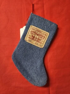 Weihnachtsstrumpf 9,5" blau Jeans Denim Western Cowboy Leder Etikett Upcycling - Bild 1 von 3