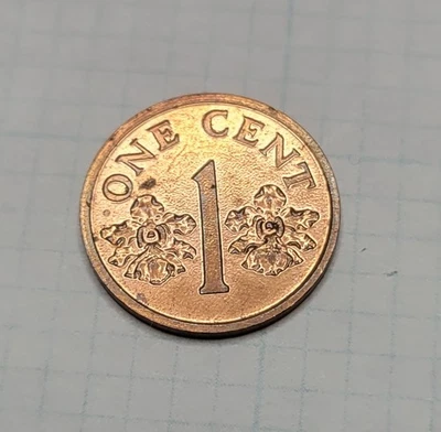 2000 Singapore 1 Cent Coin Copper Plated Zinc Orchid Tigers KM98 World Asia Nice - Image 1 of 2
