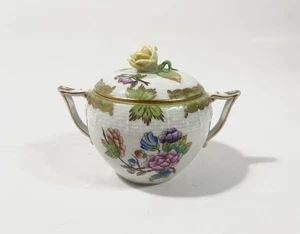 Herend Queen Victoria Green Boarder Yellow Rose Sugar Bowl - Picture 1 of 9