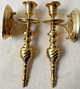 Coppia Applique da Parete Portacandele Ottone Massiccio Vintage Nuovi Girocollo Oro - Foto 1 di 6