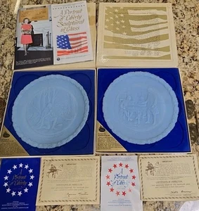 2, FENTON Bicentennial 1974, 75 IN GOD WE TRUST Powder Blue PLATES w/Boxes - Picture 1 of 11