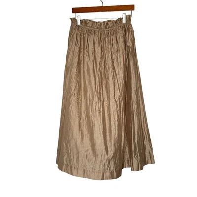 J.Crew Crinkled Gathered Waist Skirt Size Small Gold Maxi Lyocell Preppy Luxury - Image 1 of 4
