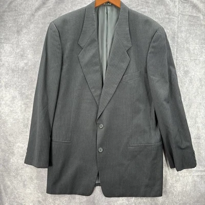 Jaqueta masculina Giorgio Armani 44 Reg preta listrada blazer de lã feita na Itália - Imagem 1 de 4