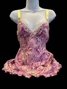 Vintage Betsey Johnson Floral Babydoll Slip Dress In Pink Violet Chiffon Size S - Bild 1 von 11