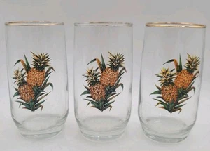 MCM Ananas Gläser Vintage Wasser Saft Obst Küche 3er Set Goldrand - Bild 1 von 7
