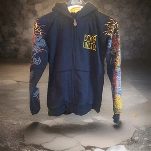 Sudadera con Capucha Ecko Unlimited Rawthentic Negra Gráfica De Colección Y2K Cremallera Completa Rara Grunge  - Imagen 1 de 8