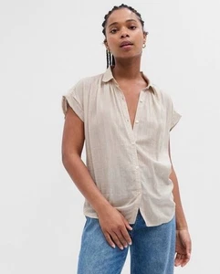 Gap Camp Cotton Blend Short Sleeve Button Down Textured Top Size M Lagenlook - Picture 1 of 5
