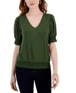 I.n.c. International Concepts Women's Smocked-Trim Top Costa Green Sz XS - Picture 1 of 4