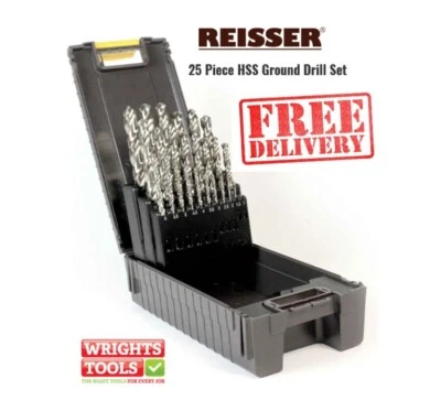 REISSER 25 Piece HSS GROUND Jobber Wood/Metal Drill Bit Set + Case 146029