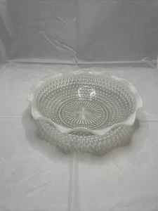 Vintage Anchor Hocking Moonstone Ruffled Serving Bowl 9" Opalescent Hobnail - Picture 1 of 8