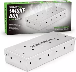 BBQ Smoke Box Stainless Steel For Wood Chips Grill Gas Charcoal Smoker Grills UK - Picture 1 of 4