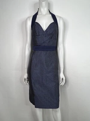 Vtg ALEXANDER MCQUEEN 2006 NAVY BLUE POLKA DOT SILK HALTER DRESS 40 - Image 1 of 4