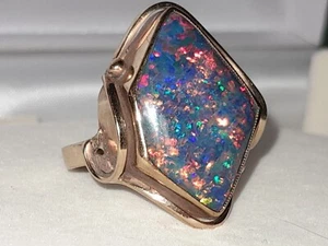 ANTIQUE ARTS & CRAFTS 9CT GOLD LARGE BLACK OPAL RING, EXQUISITE & ONE OF A KIND - Picture 1 of 9