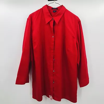 Blusa para mujer Chaps est 1978 2X 100 % lino roja abotonada logotipo bordado Foto 1 de 4