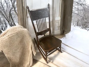 1800’s Antique Rocking Chair with Pressed Back Spindle Back - Picture 1 of 12