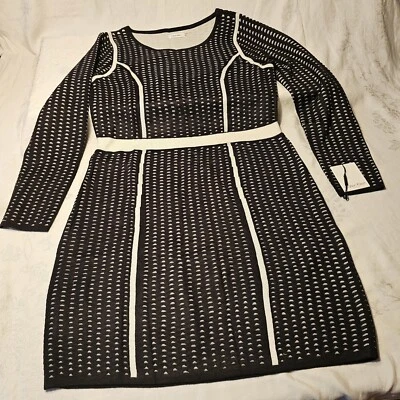Calvin Klein Women Sweater Dress Size XL Black Eggshell Crew Neck Lovely NWT - Image 1 of 4