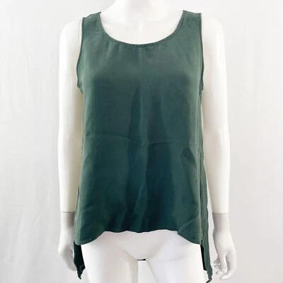 Camiseta sin mangas LAFAYETTE 148 New York verde oscuro seda talla M dobladillo alto-bajo informal Foto 1 de 4