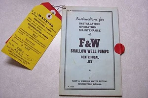 Vintage F & W Shallow Well Pumps Centrifugal Jet INSTRUCTION BOOKLET - Picture 1 of 4