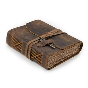 US Notebook with Lock - Vintage Leather Journal - Handmade Cotton Paper Diary - Picture 1 of 8