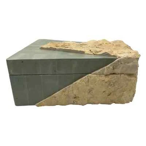 Modern Tessellated Green Tile & White Stone Inlaid Lidded Wood Box 12.25" - Picture 1 of 7