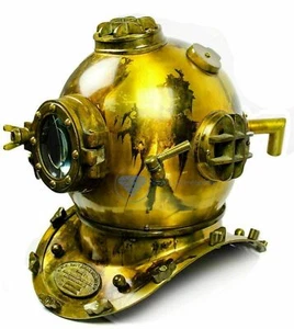 Brass Marine Antique Finish Boston Scuba Mark V US Navy Sea Divers Diving Helmet - Bild 1 von 7