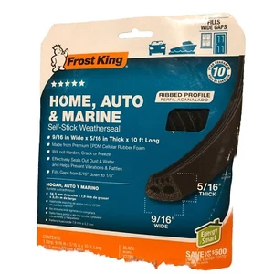 Frost King V27BK Ribbed EPDM Rubber Weatherseal Tape, Black, 5/16" x 9/16" x 10' - Picture 1 of 2