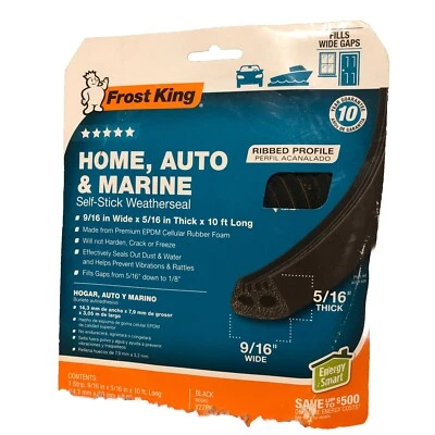Cinta adhesiva de goma EPDM acanalada Frost King V27BK, negra, 5/16" x 9/16" x 10' Foto 1 de 2