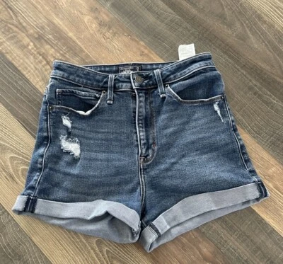 Abercrombie & Fitch Cuffed Denim Shorts Distressed Size 25/0 - Image 1 of 4