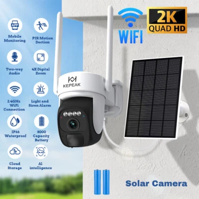 Solar Battery Powered Wireless WiFi Outdoor Pan/Tilt Home Security Camera System - Image 1 of 4