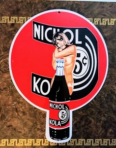 Nichol Kola Porcelain Advertising Sign Nude Girl Bottle Soda 12x9 Man Cave - Picture 1 of 9
