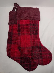 Martha Stewart Christmas Stockings Pair Woven Velour Plaid Lined Excellent Cond - Picture 1 of 5