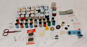 Huge Lot Of Assorted Sewing Supplies Thread Needles Buttons Thimble & Scissors - Picture 1 of 8