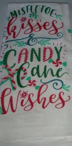 FULL UNCUT MISTLETOE KISSES & CANDY CANE WISHES Print Cotton Kitchen Towel - Picture 1 of 1