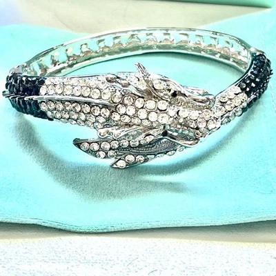 Pulsera Everfaith Dragón Brazalete Bisagras Negro Plata Cristales Austriacos Foto 1 de 4