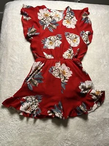 Umgee Women Red Romper Shorts Size Small Floral Lightweight - Picture 1 of 11
