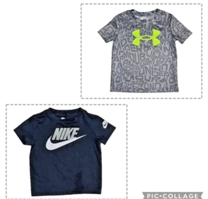 2 Pcs NIKE Futura UNDER ARMOUR Athletic T-Shirts S/S Toddler Boys Sz 18M 2T - Picture 1 of 8